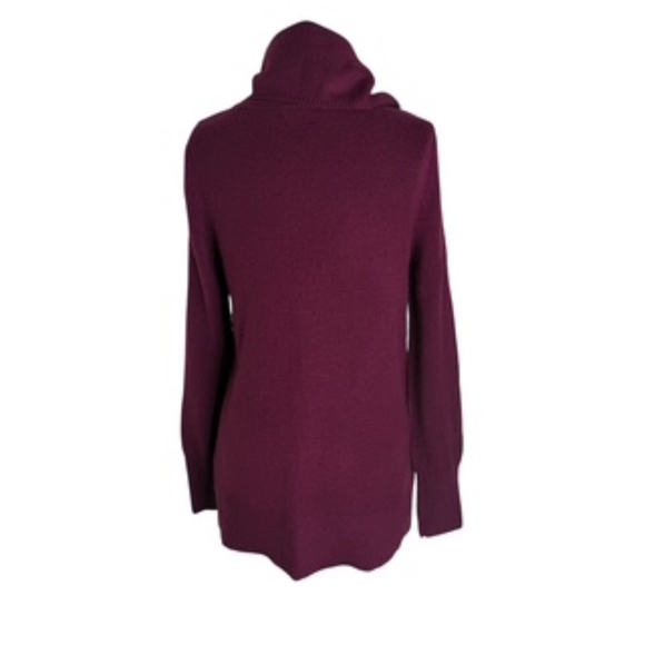 DKNY Jeans Long Tunic Cowl Neck Burgundy Slight Hi/Lo Hem Sweater Size L - Picture 5 of 7